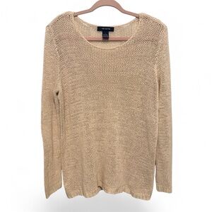 The Limited Sweater Womens Large Beige Linen Blend Open Knit Long Sleeve Neutral